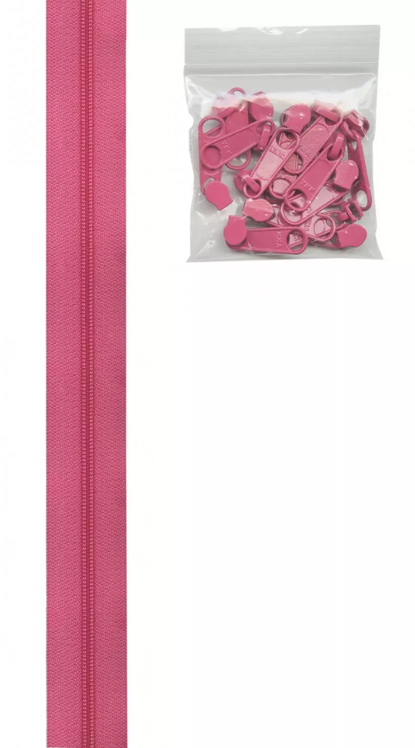 4 Yards of 16mm #4.5 Zipper Chain and 16 Extra-Large Coordinated Pulls Raspberry # ZIPYD-252-Special Order