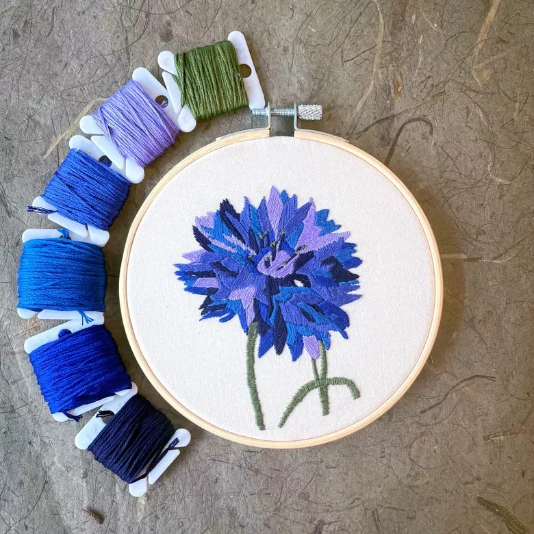 Bachelor Button Hand Embroidery Kit