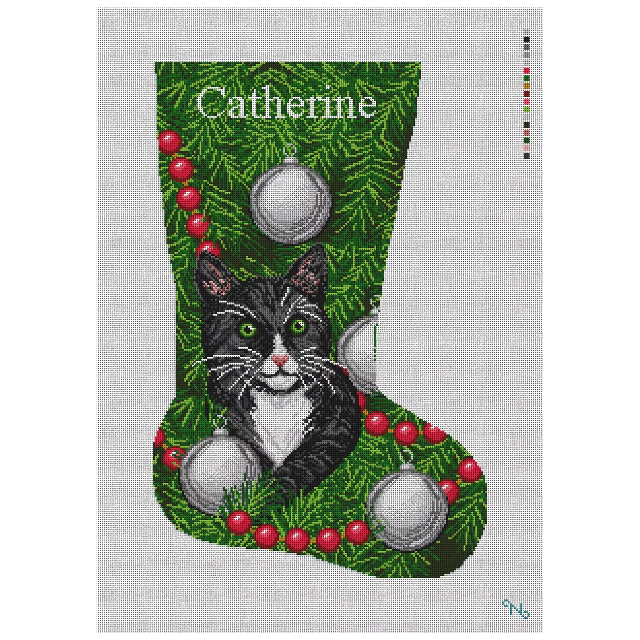 Black Tuxedo Cat Stocking Needlepoint Kit