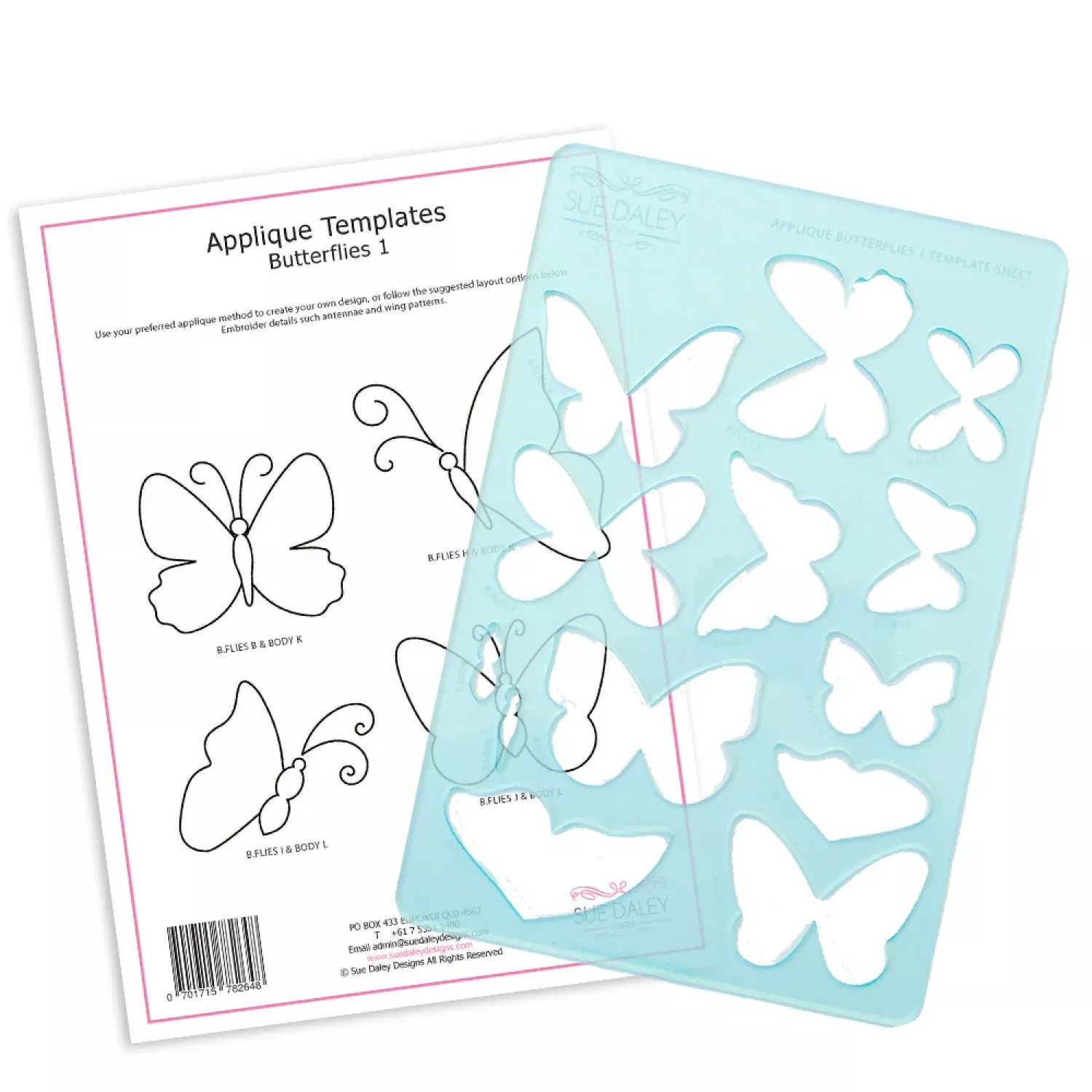 Butterflies Applique Template Sheet by Sue Daley
