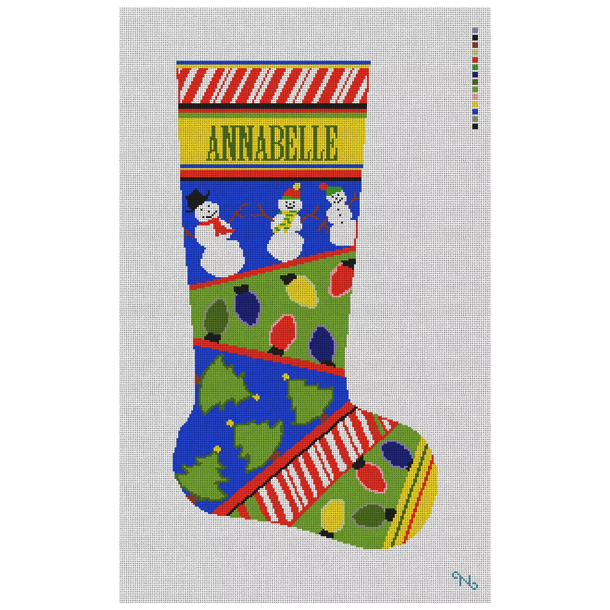 Christmas Lights Green Needlepoint Stocking Kit