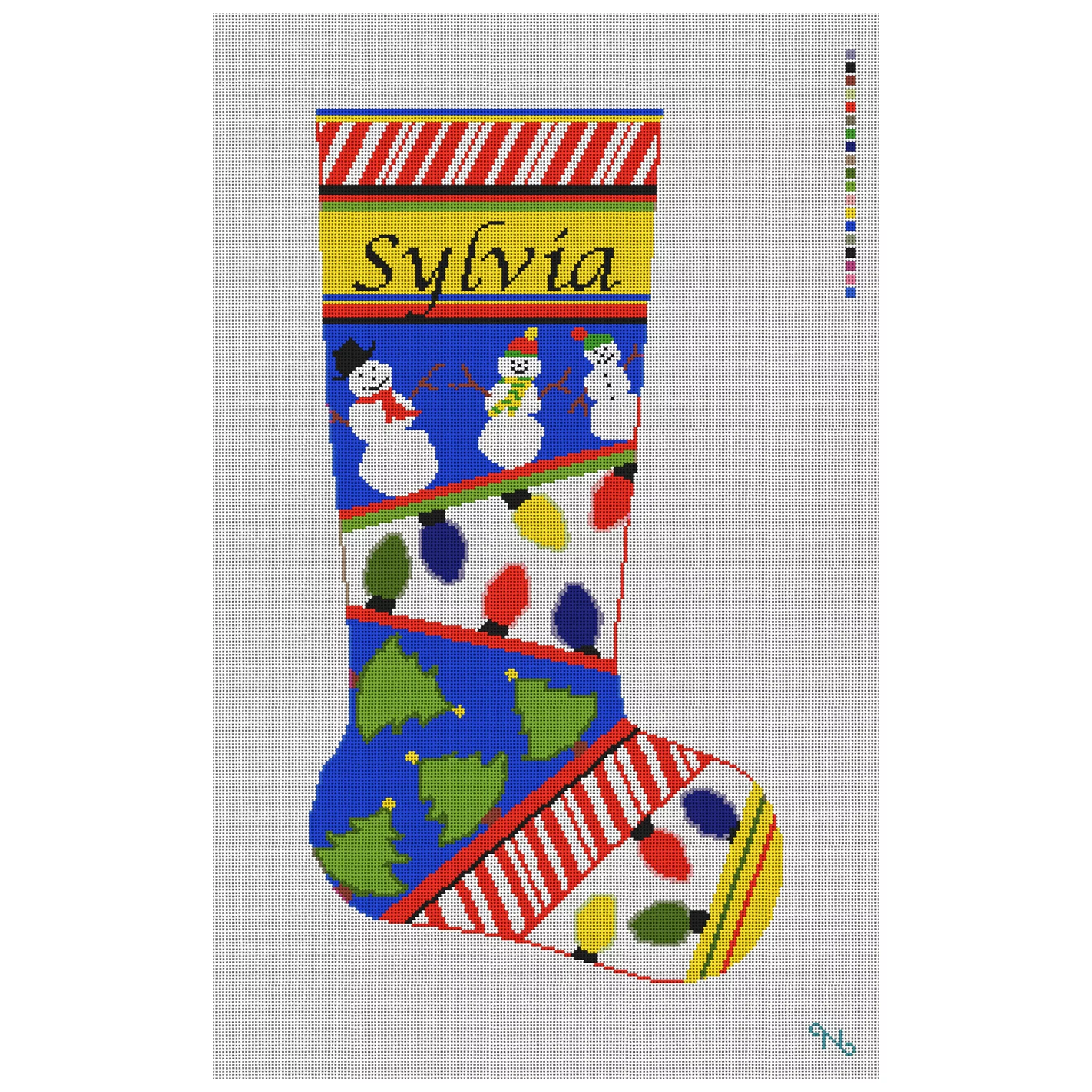 Christmas Lights White Needlepoint Stocking Kit