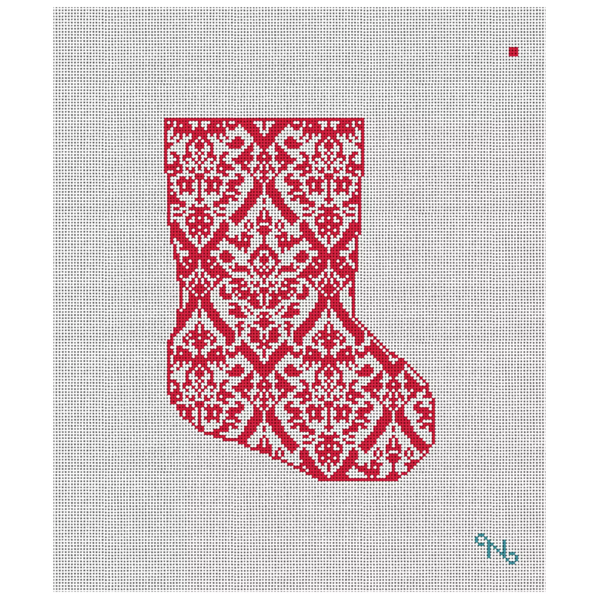 Damask Mini Stocking Needlepoint Ornament Kit
