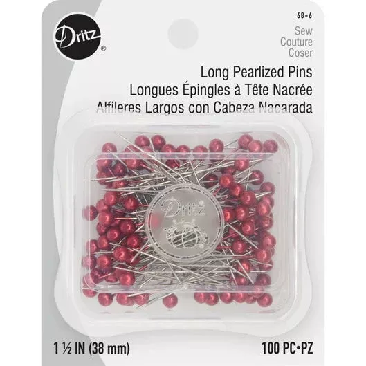 Dritz 1 1/2" Long Pearlized Pins in Red, 100pc.