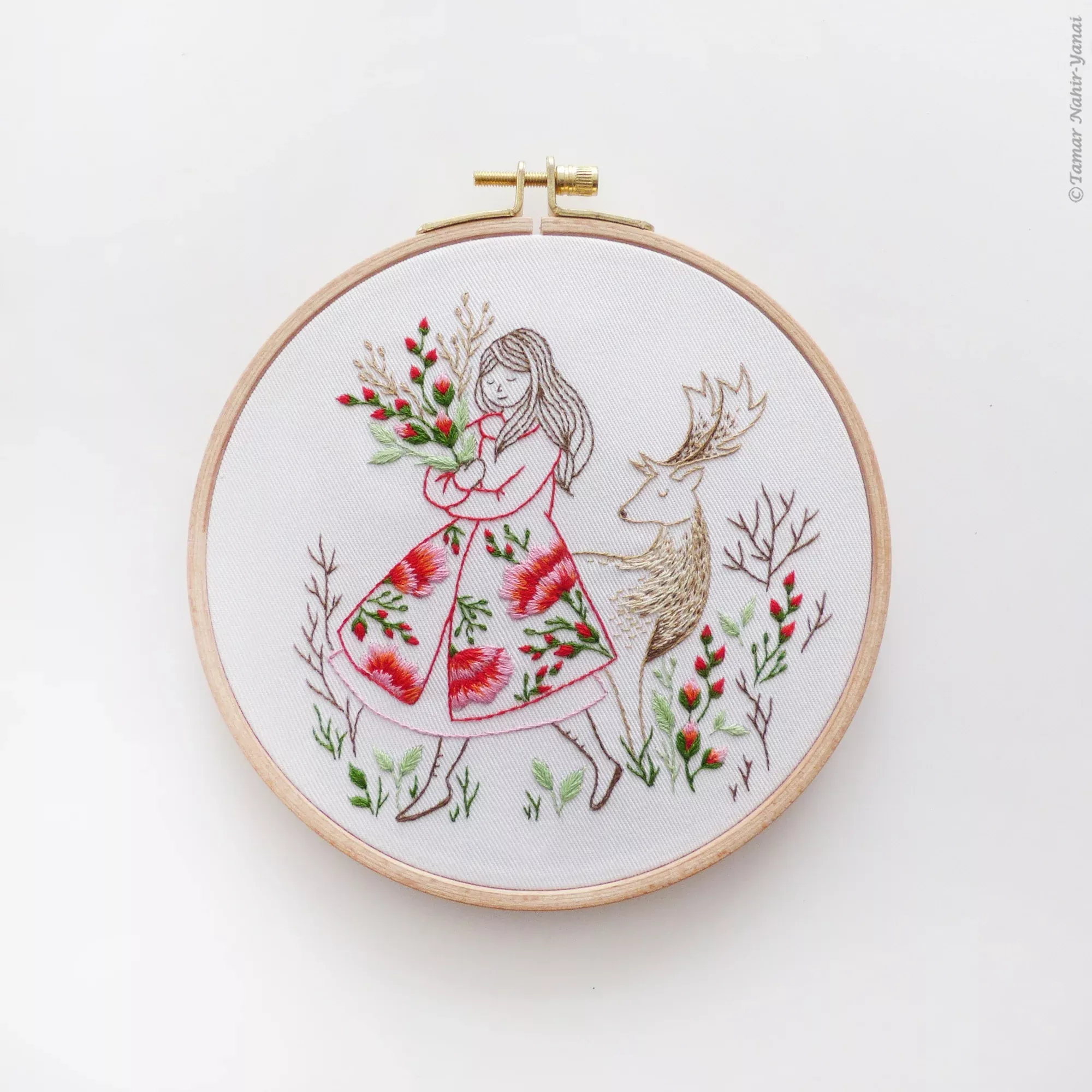 Festive Lady and Deer Embroidery Kit