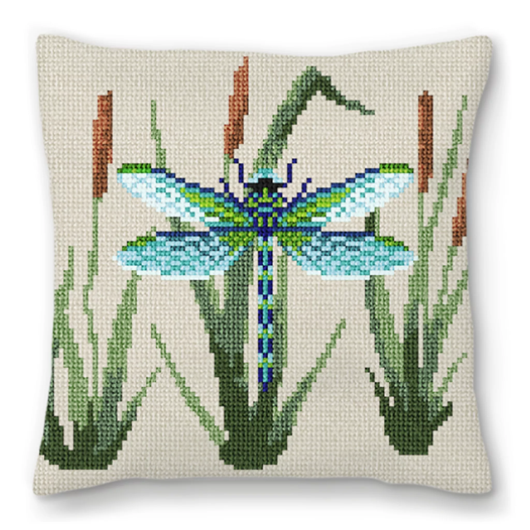 Garden Cattails Needlepoint Accent Pillow