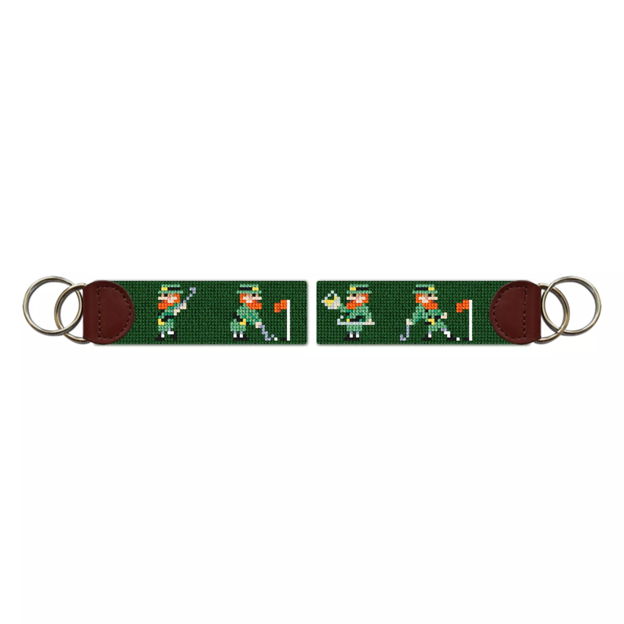 Golfing Leprechauns Needlepoint Key Fob