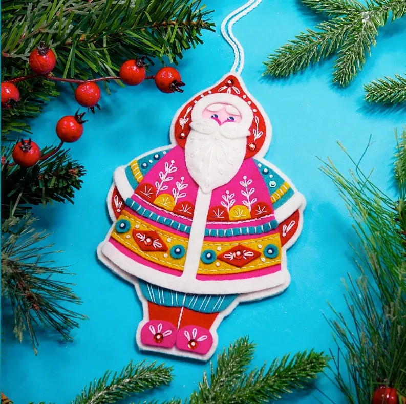 Jolly St. Nick Santa Wool Felt Ornament Kit