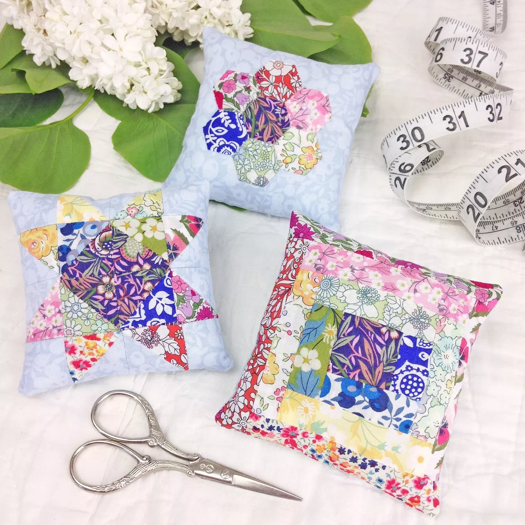 Liberty of London Fabric Three Pincushion Sewing Kit