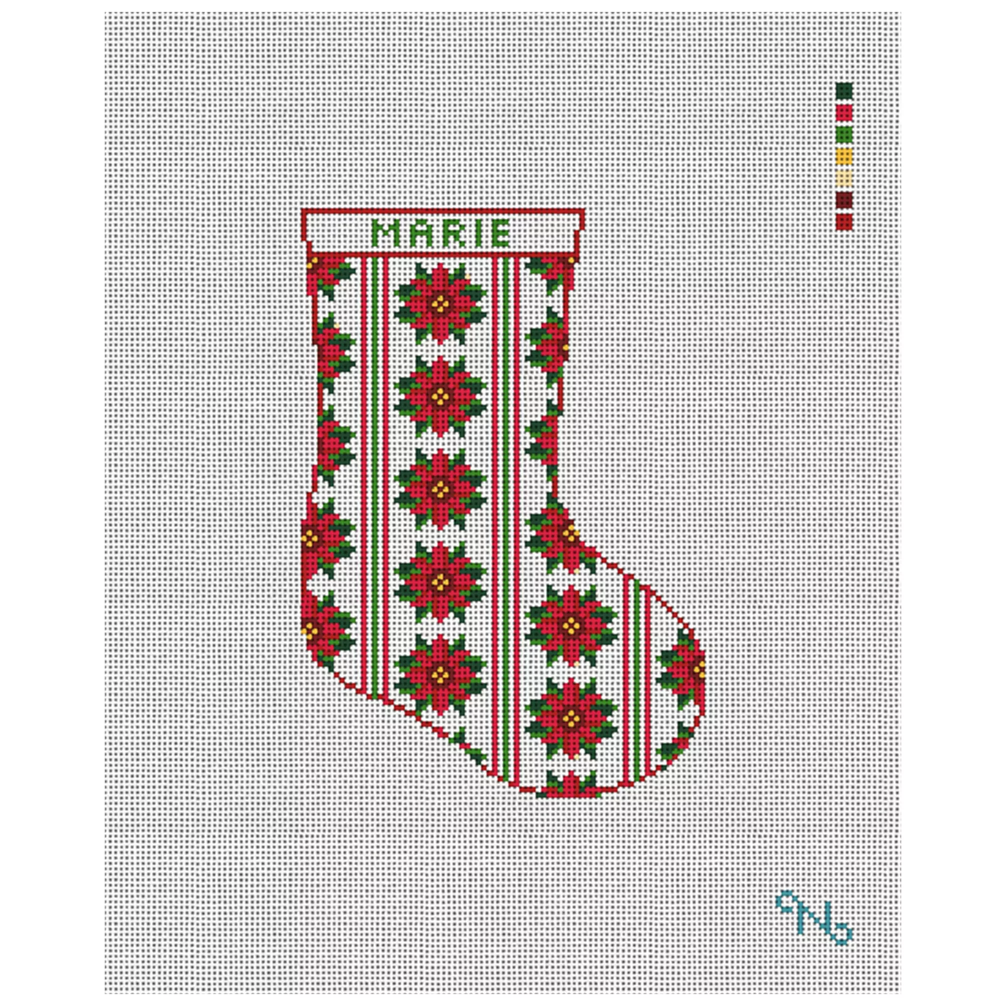 Pinstripe Poinsettia Mini Stocking Needlepoint Kit