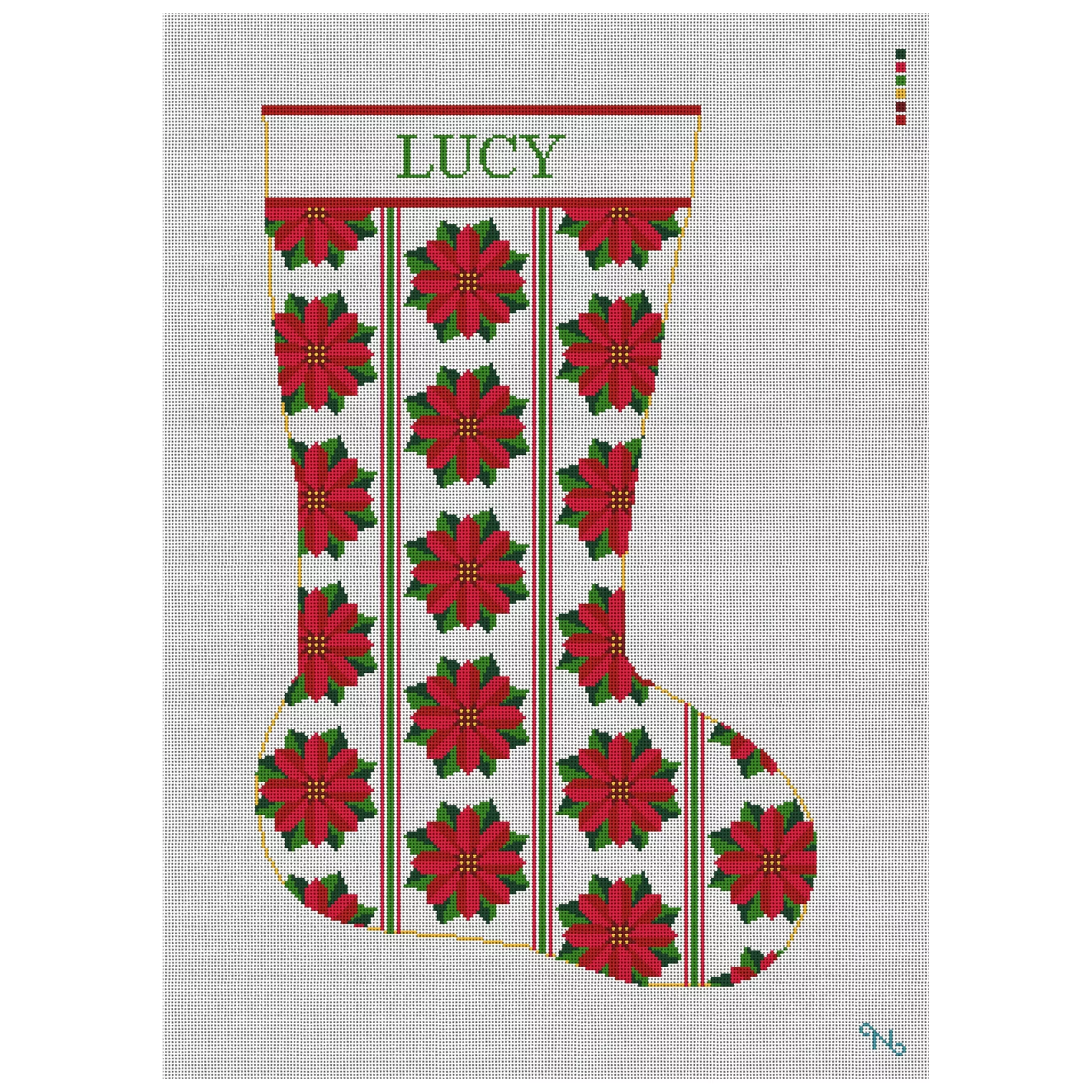 Pinstripe Poinsettia Stocking Needlepoint Kit