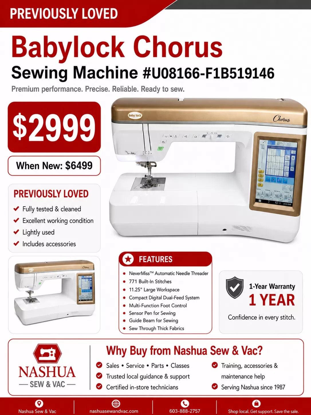 "Previously Loved" Babylock Chorus Sewing Machine #U08166-F1B519146