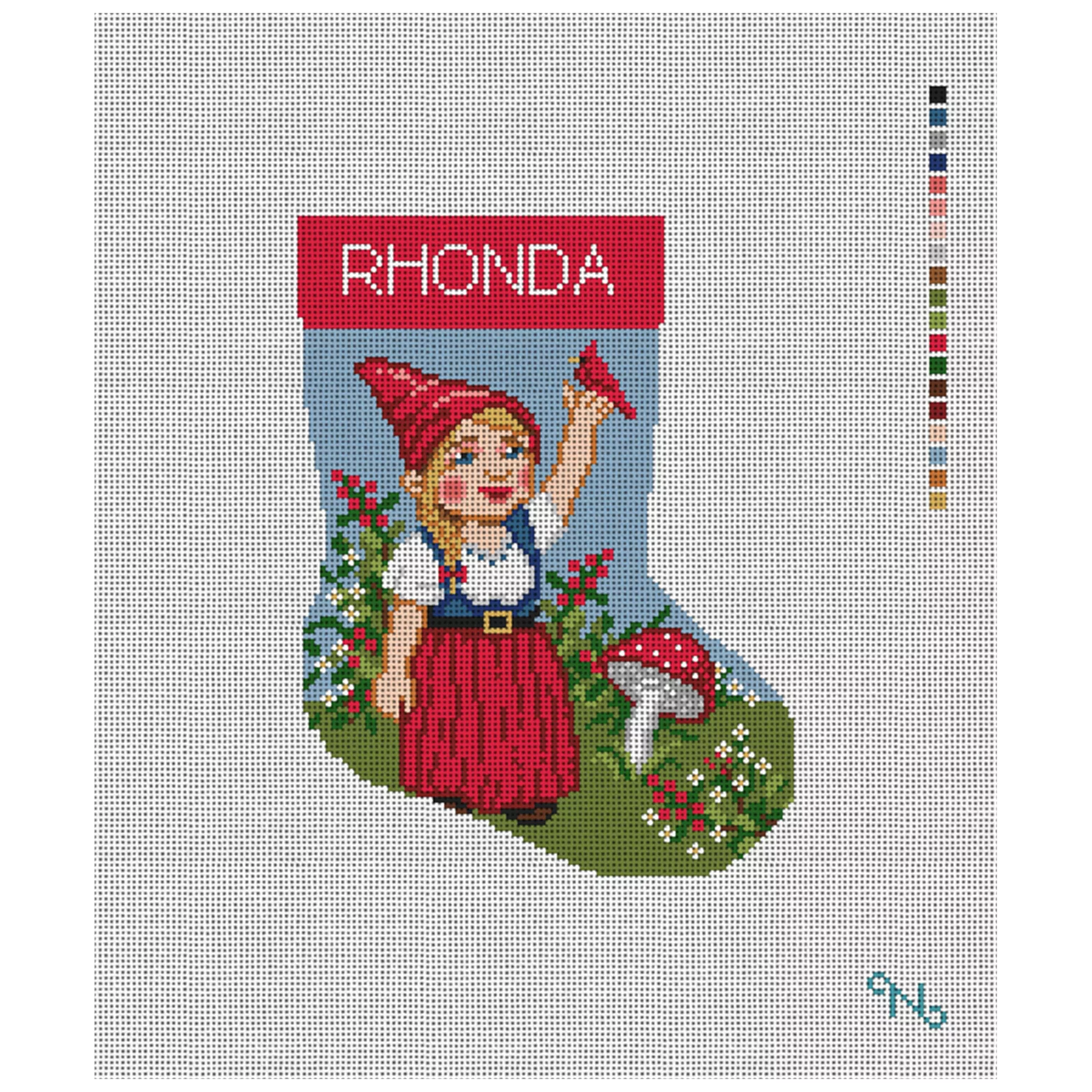 Red Cardinal Gnome Mini Stocking Needlepoint Kit