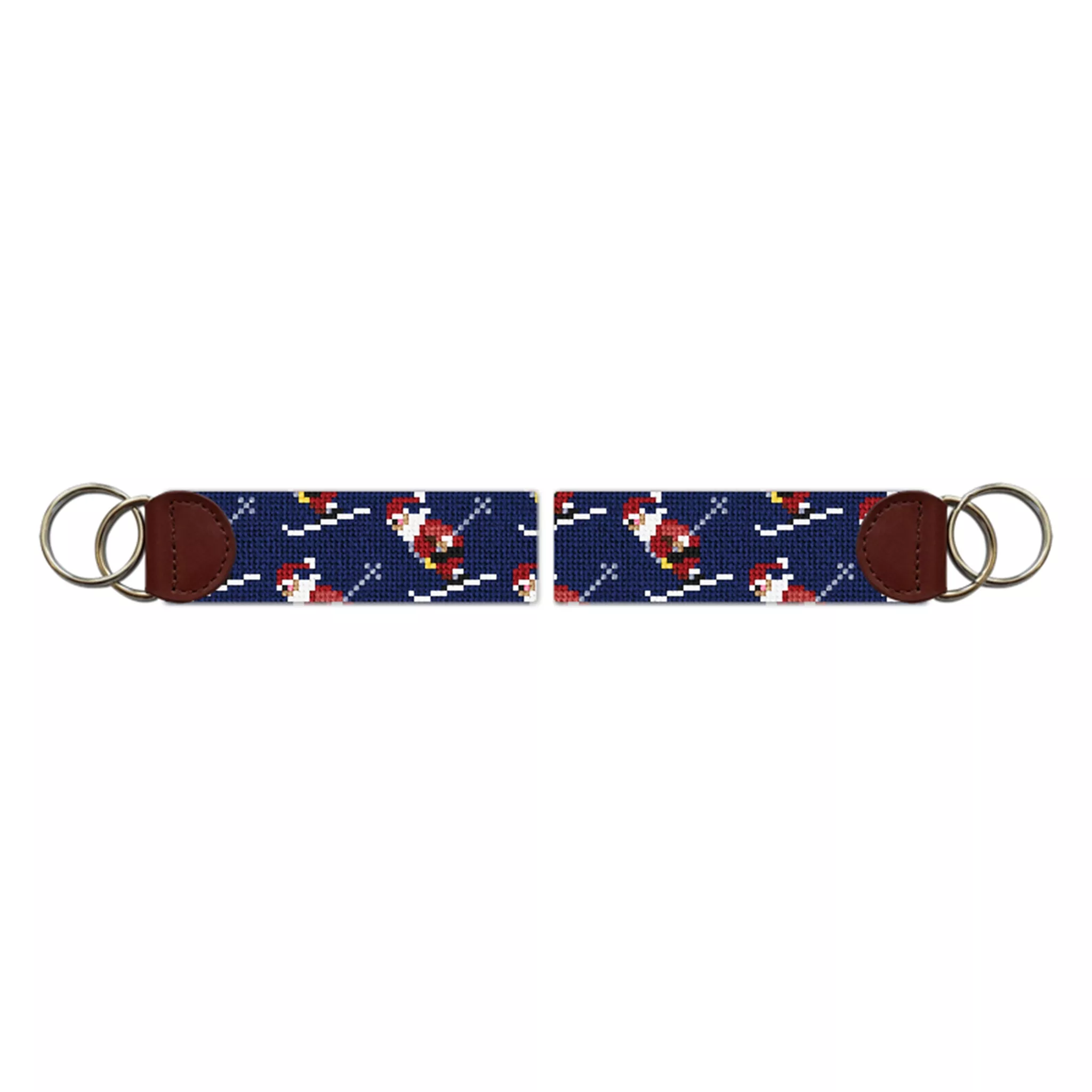 Skiing Santa Needlepoint Key Fob