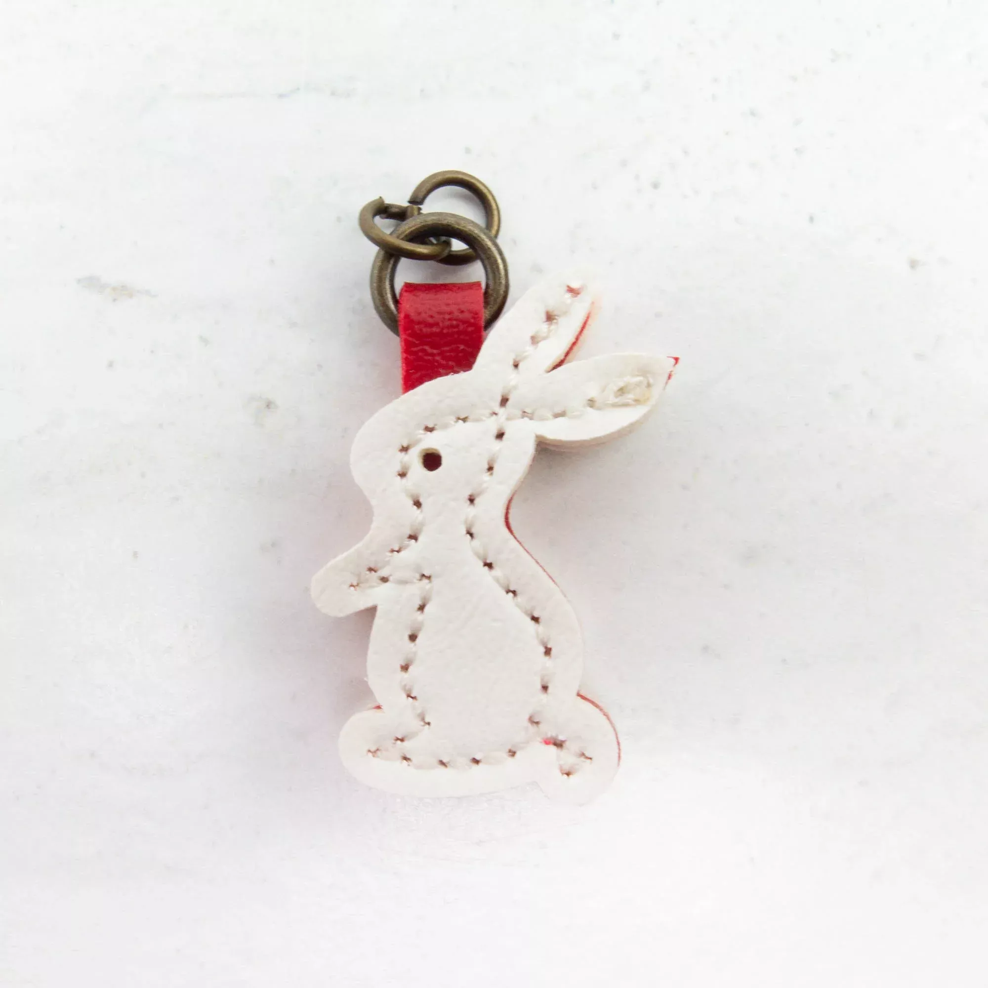 Synthetic Leather Zipper Pull - White Rabbit