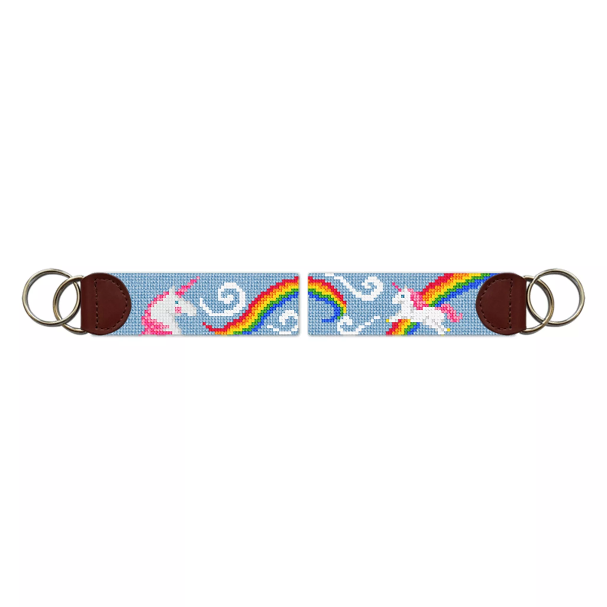Unicorn Journey Blue Needlepoint Key Fob