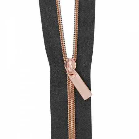 Zippers By The Yard Black Tape Rose Gold Faux Metal Teeth #3
