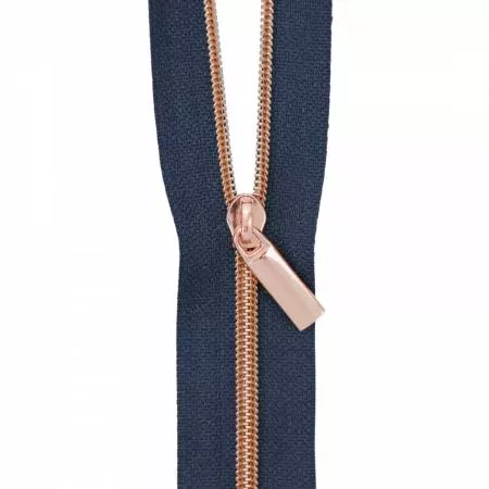 Zippers by the Yard Navy Tape Rose Gold Faux Metal Teeth #3