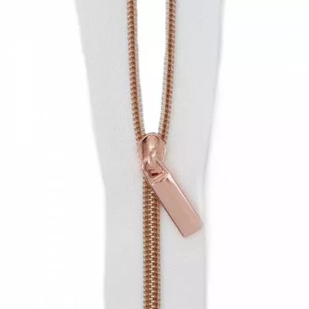 Zippers by the Yard White Tape Rose Gold Faux Metal Teeth #3
